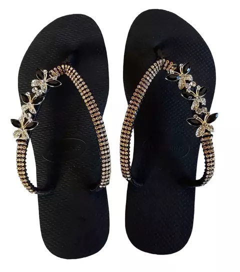 Chinelo Decorado Havaianas Slim Preta Cabedal Borboleta Preta - comprar online
