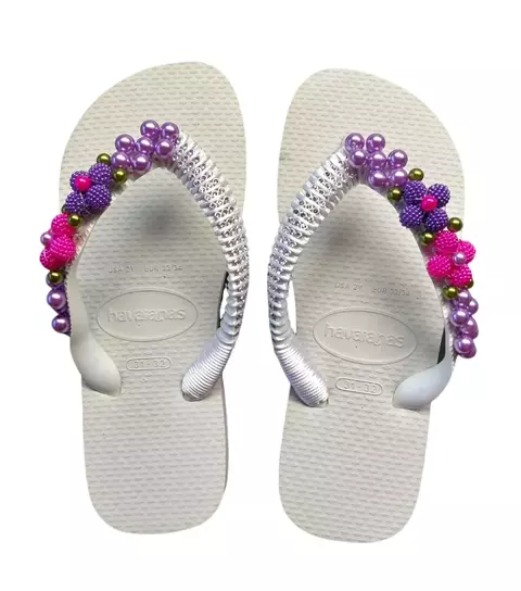Chinelo Decorado Havaianas Branca Infantil flores e Strass - comprar online