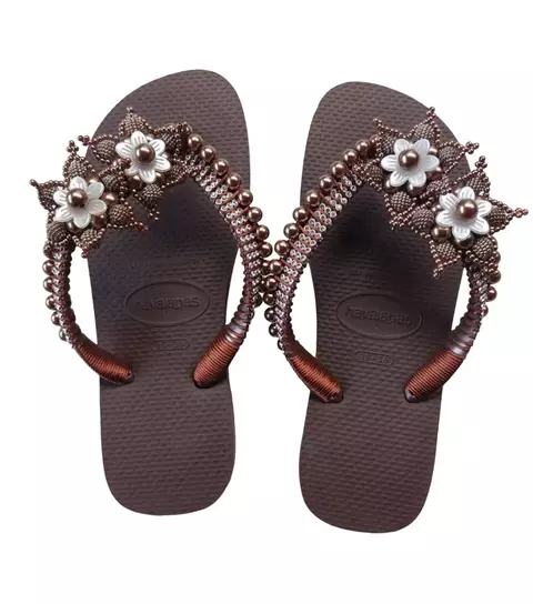 Chinelo Decorado Havaianas Top Marrom Flor de Margarida - comprar online