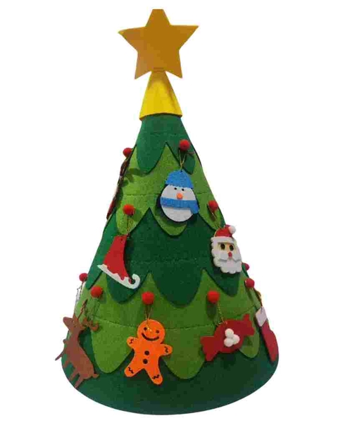 Árvore de natal de feltro 3D - FORMA CONE - Pisca pisca (18 ENFEITES)