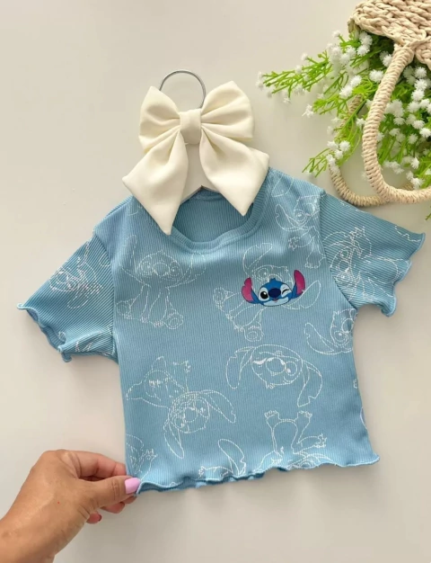 Cropped Infantil Stitch Canelado – Bege e Azul - loja online