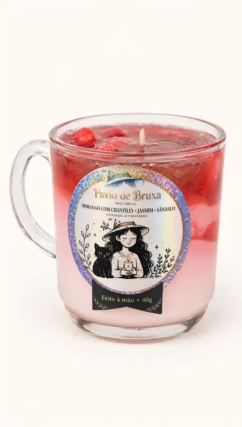 Vela aromática Pavio de Bruxa - Morango com chantilly