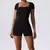 Macaquito feminino manga curto uma peça terno esportivo roupas de treinamento fitness body suit roupas