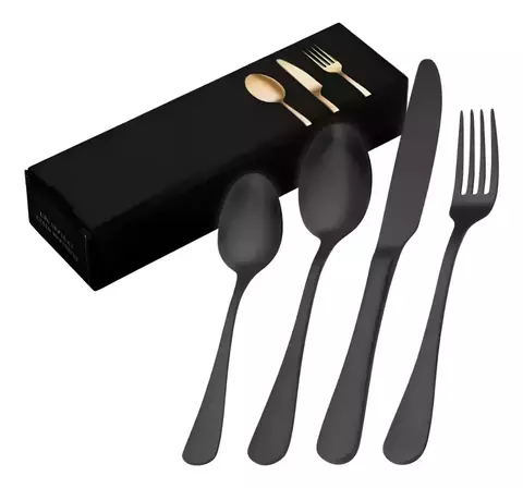 Juego Set X24 Piezas Cubiertos Acero Inoxidable Negro Mate - comprar online