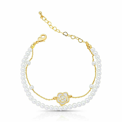 Pulseira Dupla Pérola Shell Camélia