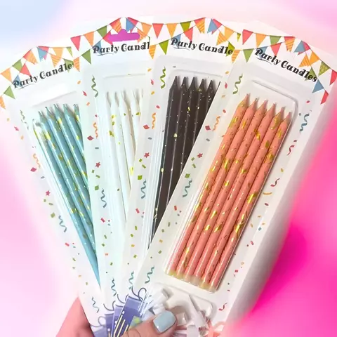 6 VELAS CON PINTAS DORADAS