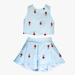 Conjunto azul bebê com cropped e short saia - Precoce (Ref 27744) - comprar online