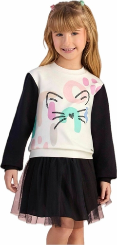 Conjunto saia em tule com moletom gatinho - Mon Sucré (Ref 27816) - comprar online