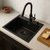 Bacha de Cocina Simple Nano Black 50x50cm con Grifo Extensible Incluído y Dispenser Jabón