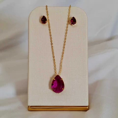 1053 - Conjunto Gota Folheado Ouro 18k - Roxo - PATROA BIJU