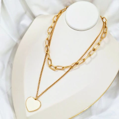 1288- Colar Duplo Folheado Ouro 18k - Pingente Coração Branco - comprar online