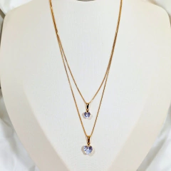1355 - Colar Duplo Folheado Ouro 18k - Coração Cristal - PATROA BIJU
