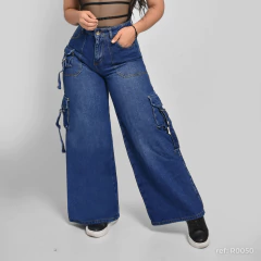 Imagen de Jeans Pierna Ancha Dama Rigido Tiro alto 1 Pinza Cargo moderno ref: R0050