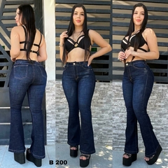 Bota Campana dama jean stretch tiro alto 3 pinzas clasico tono azul indigo ref:B200 - comprar en línea