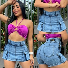 Falda Short dama jean rigido tiro alto 1 pinza moderno tono azul grafito medio ref:B656 - comprar en línea