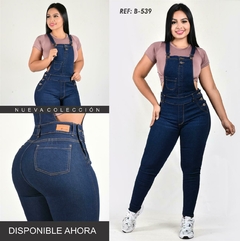Overol Mono dama jean stretch tiro alto 3 pinzas clasico tono azul indigo ref:B539 - comprar en línea