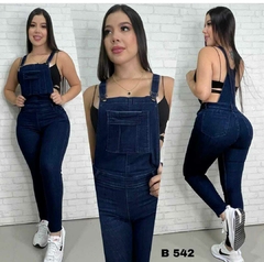 Overol Mono dama jean stretch tiro alto 3 pinzas clasico tono azul indigo ref:B542 - comprar en línea