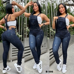Overol Mono dama jean stretch tiro alto 3 pinzas clasico tono azul indigo ref:B550 - comprar en línea