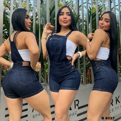 Overol Short dama jean stretch tiro alto 1 pinza clasico tono azul indigo ref:B8027 - comprar en línea