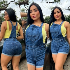 Overol Short dama jean stretch tiro alto clasico tono azul grafito oscuro ref:B8028 - comprar en línea