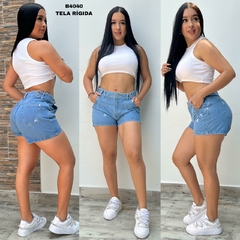 Short dama jean rigido tiro alto clasico tono azul grafito medio ref:B4040 - comprar en línea