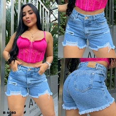 Short dama jean rigido tiro alto urbano tono azul grafito medio ref:B4080 - comprar en línea