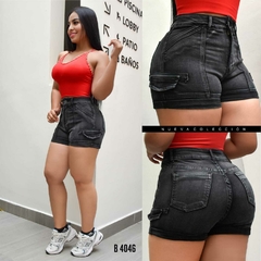 Short dama jean stretch tiro alto cargo tono gris oscuro ref:B4046 - comprar en línea