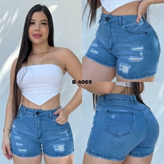 Short dama jean stretch tiro alto clasico tono azul medio ref:B4069 - comprar en línea