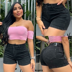 Short dama jean stretch tiro alto clasico tono gris oscuro ref:B4072 - comprar en línea