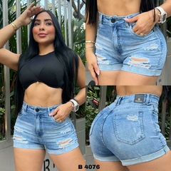 Short dama jean stretch tiro alto urbano tono azul claro ref:B4076 - comprar en línea