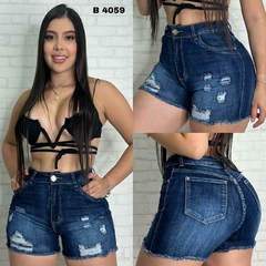 Short dama jean stretch tiro alto urbano tono azul oscuro ref:B4059 - comprar en línea