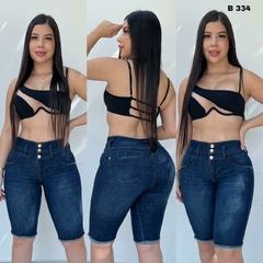 Short Torero dama jean stretch tiro alto 2 pinzas moldeador tono azul oscuro ref:B334 - comprar en línea