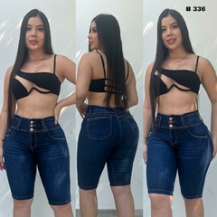 Short Torero dama jean stretch tiro alto 2 pinzas moldeador tono azul oscuro ref:B336 - comprar en línea