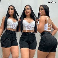 Short Torero dama jean stretch tiro alto clasico tono gris oscuro ref:B6010 - comprar en línea
