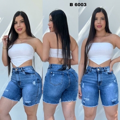 Short Torero dama jean stretch tiro alto urbano tono azul medio ref:B6003 - comprar en línea