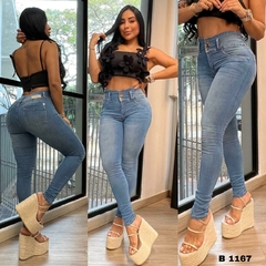 Skinny dama jean stretch tiro alto 2 pinzas moldeador tono azul claro ref:B1167 en internet