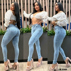Skinny dama jean stretch tiro alto 3 pinzas clasico tono azul grafito claro ref:B1165 - comprar en línea