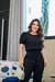 Conjunto feminino de escritório blusa e calça com babado na manga, moda 2024, - comprar online