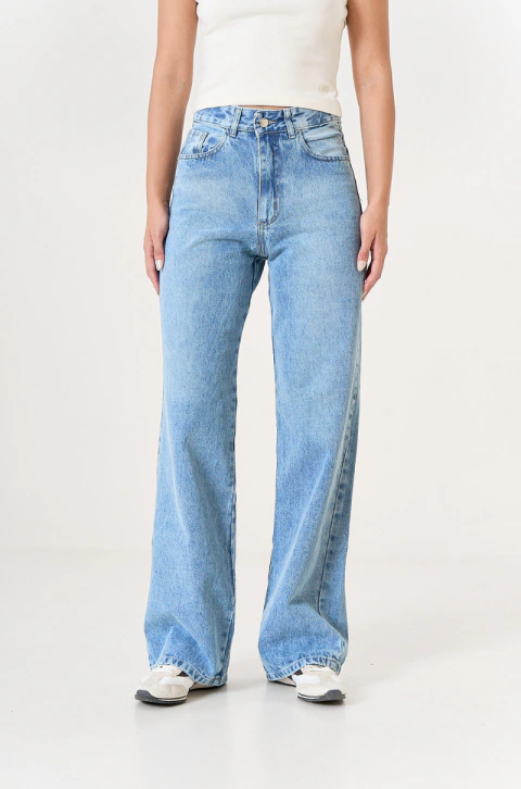 240320 - Pantalon GAIA Wide tiro medio Celeste localizado nevado