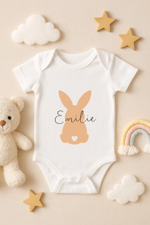Body Infantil com Estampa de Coelho com nome do bebê