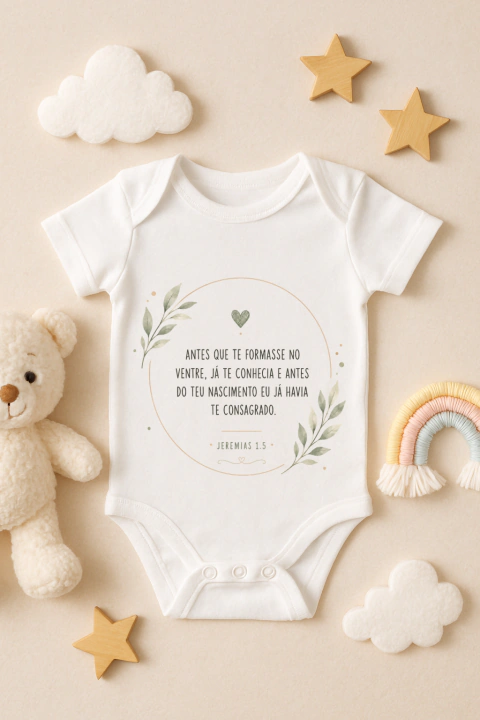 Body Bebê Versículo Jeremias 1:5 | Body Infantil Evangélico | Antes de Te Formar no Ventre
