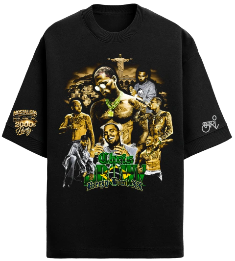 Camiseta Oversized Chris Brown × SAFRI — Collab Nostalgia Black 2000s