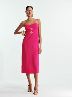 Vestido Linho Recortes Geométricos Rosa Funny