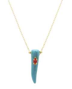 COLAR COM PINGENTE DENTE DE SABRE TURQUESA