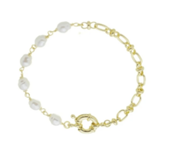 PULSEIRA DE ELOS E PÉROLAS COM FECHO BÓIA FRONTAL