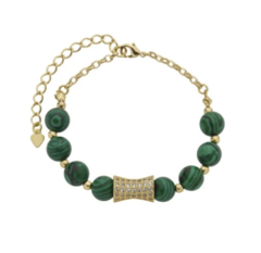 PULSEIRA COM PEDRA MALAQUITA NATURAL
