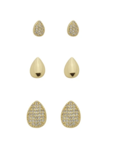 TRIO DE BRINCOS DE GOTA CRAVEJADOS - comprar online