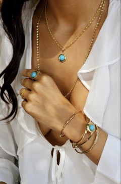 ANEL AJUSTÁVEL M COM PEDRA TURQUESA NATURAL - Yabás - Elegância com Essência 