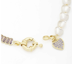 Pulseira Elegance Pérola Coração e Cristais Lilás na internet