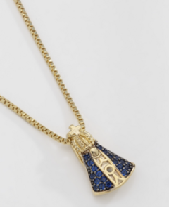 Colar Nossa Senhora Aparecida com Zircônias Azuis - Yabás - Elegância com Essência 